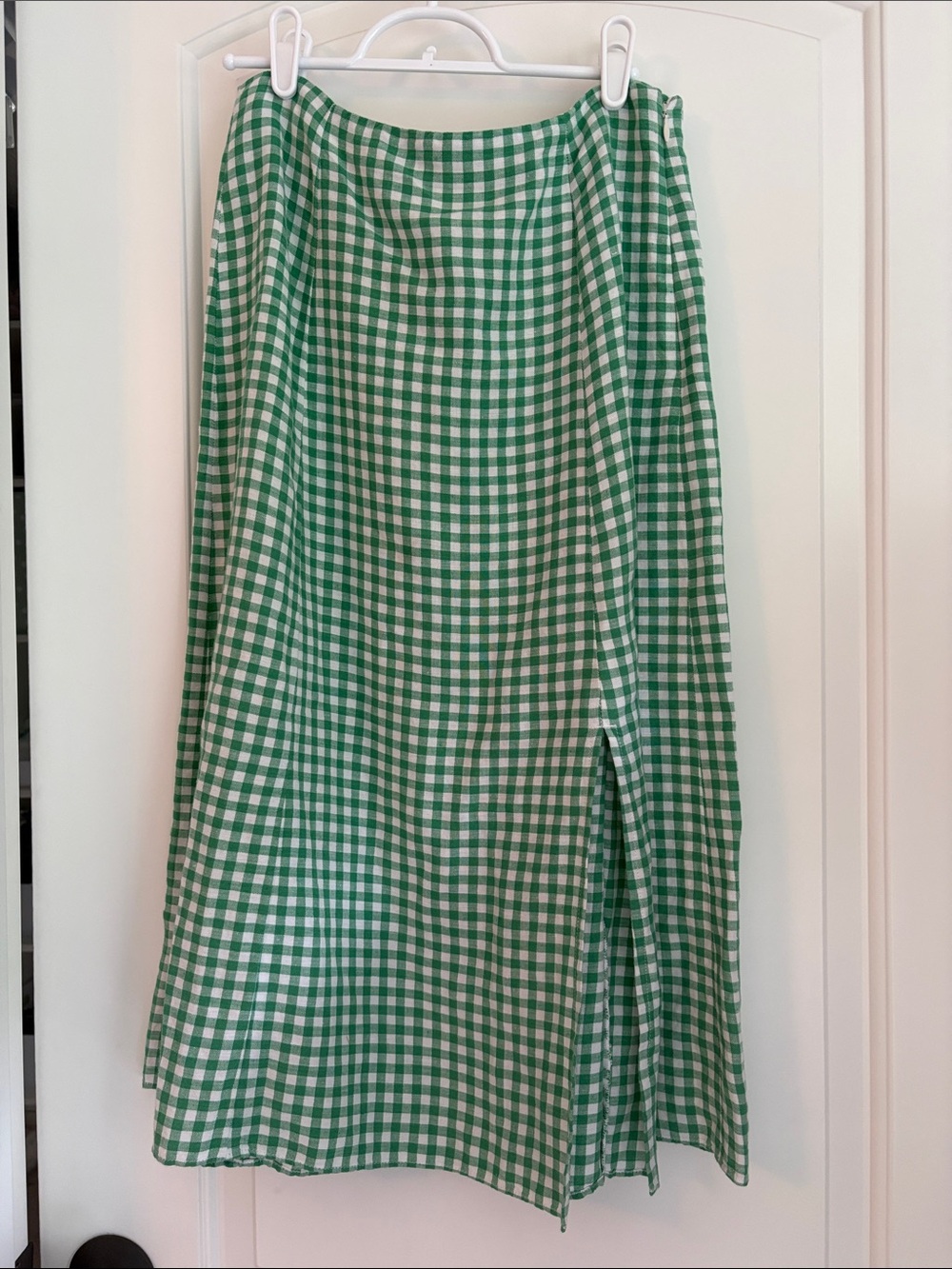 LOFT Linen Gingham Midi Skirt
